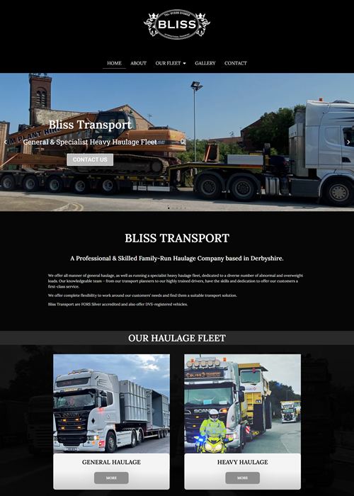 Bliss Transport website by Matlock Web Design