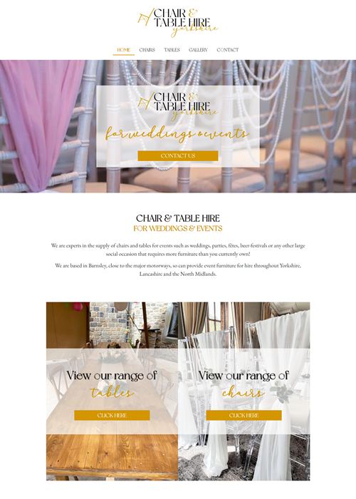 Website for Chair & Table Hire Yorkshire, by Matlock Web Design