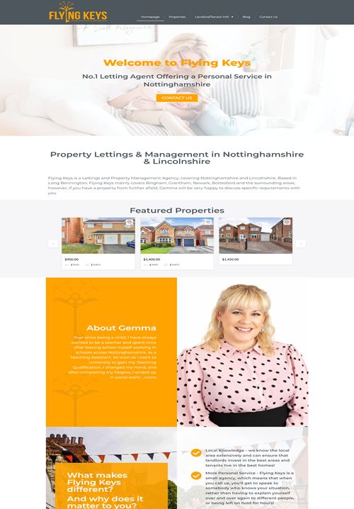 Website for Flying Keys Lettings by Matlock Web Design, experts in small business websites